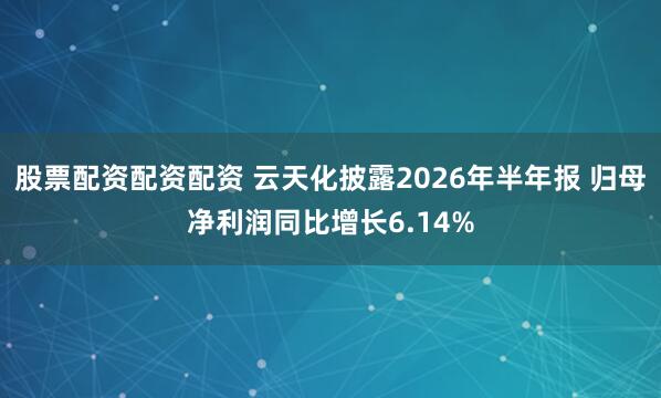 股票配资配资配资 云天化披露2026年半年报 归母净利润同比增长6.14%